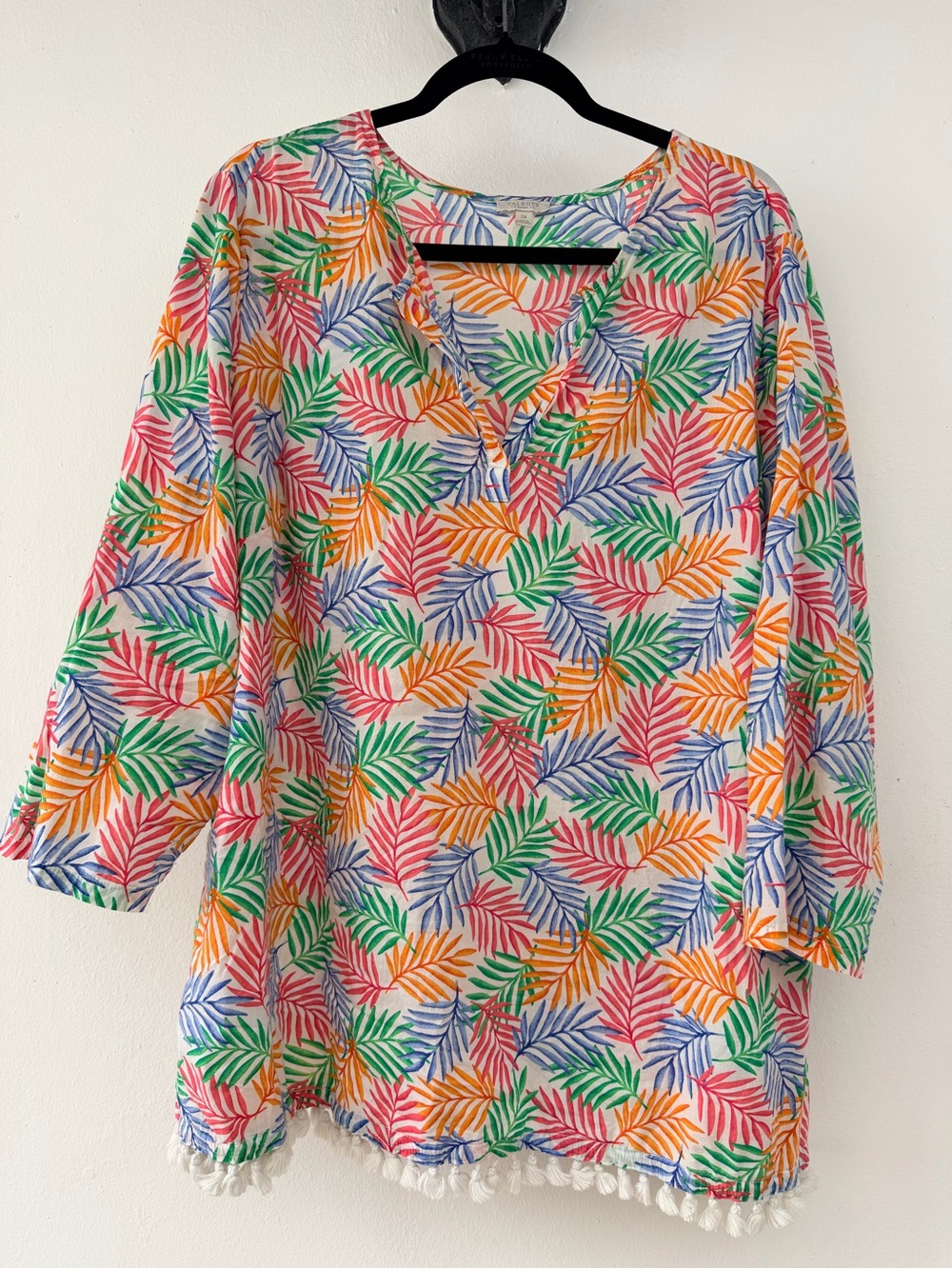 Talbots Multicolor Leaf-Print Blouse in Green, Blue, Orange, Pink